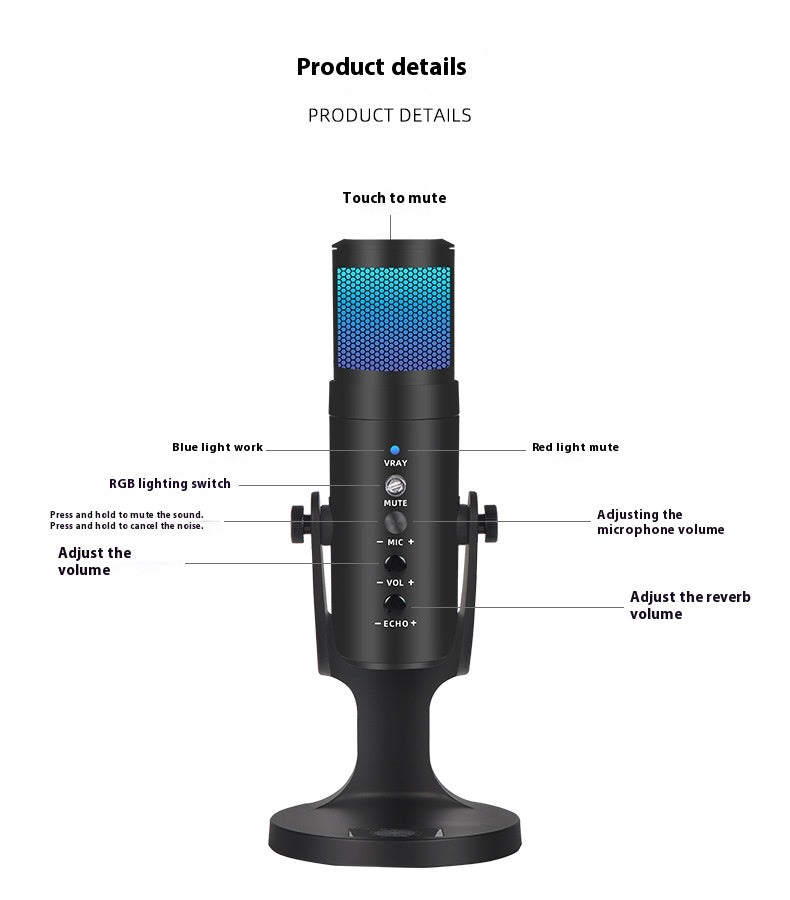 RGB Colorful Breathing Ambience Light USB Condenser Microphone