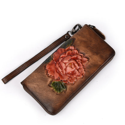 Full-Grain Leather Vintage Long Zipper Wallet