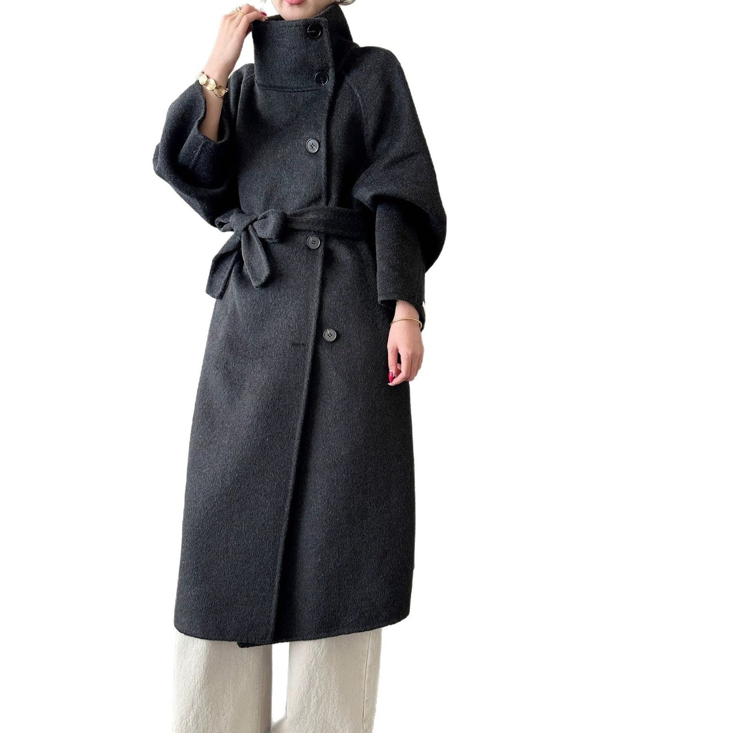 Womens Knee-length Oversized Double-faced Wool Coat