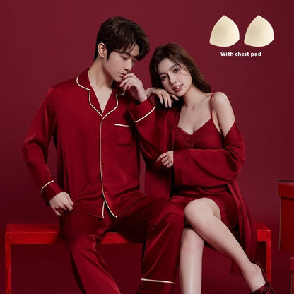 Spring And Autumn Ice Silk Red Festive Men's And Women's Wedding Dowry Suit