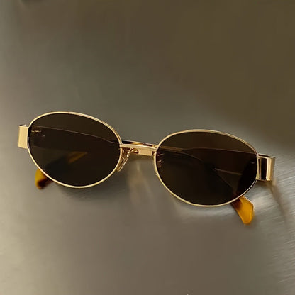 Vintage Oval Metal Sunglasses For Women