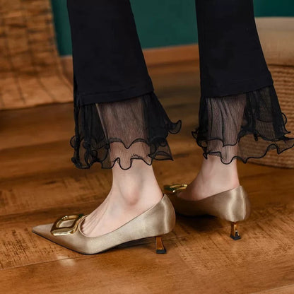 Women Minimalist Luxury Satin Kitten Heel Pumps Matching Casual Daily
