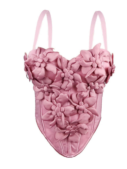 Cross-border Europe And The United States New Three-dimensional Flower Camisole Top Slim-fit Pure Desire Style Sexy Fish Bone Chest