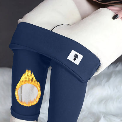 Womens High-Waisted Embroidered Cat Fleece-Lined Leggings
