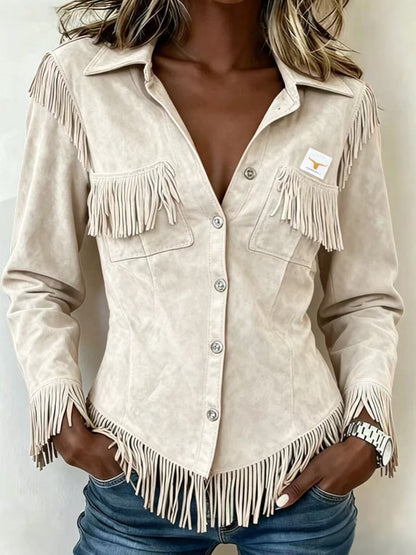 Autumn New Brown European And American Style Suede Tassel Long Sleeve Cardigan Women's Jacket Cross-Border Women's Jacket