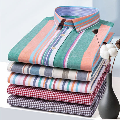 Mens Long-sleeve Oxford-cotton Shirt For Young And Middle-aged Men