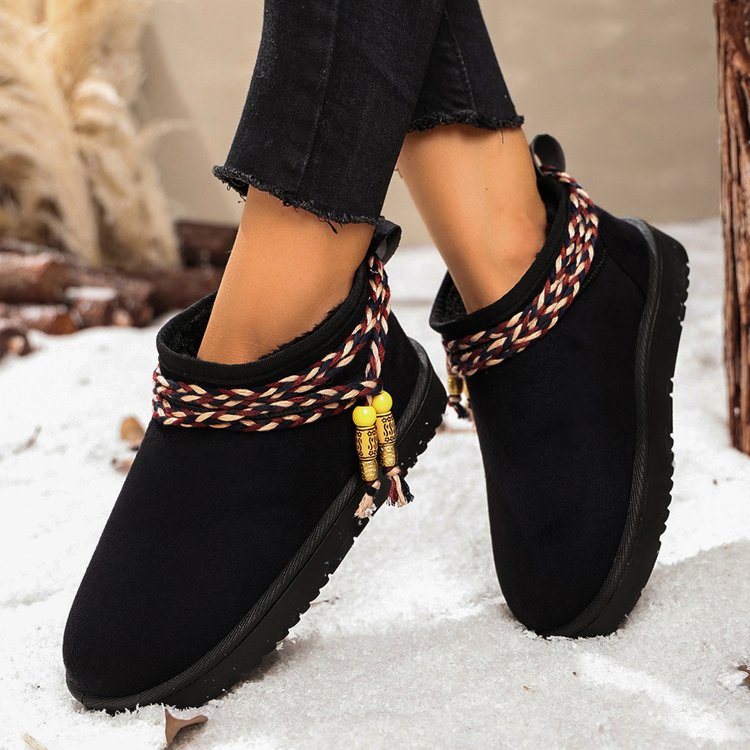 Women's Plus Size Stylish Mid-Calf Fashion Boots, Export Plus Size Retro Flat Slip-On Shallow Mouth Knight Boots