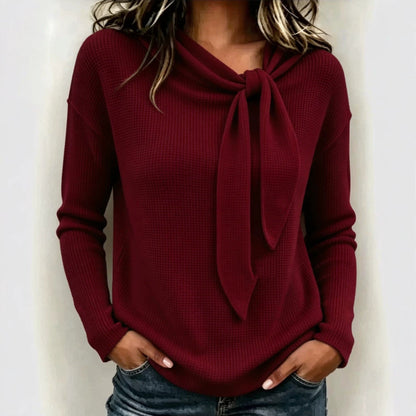 Knitted Bow-Knot Womens Long-Sleeve T-Shirt
