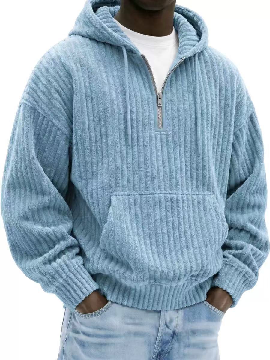 Solid-color Loose-fitting Corduroy Mens Hoodie