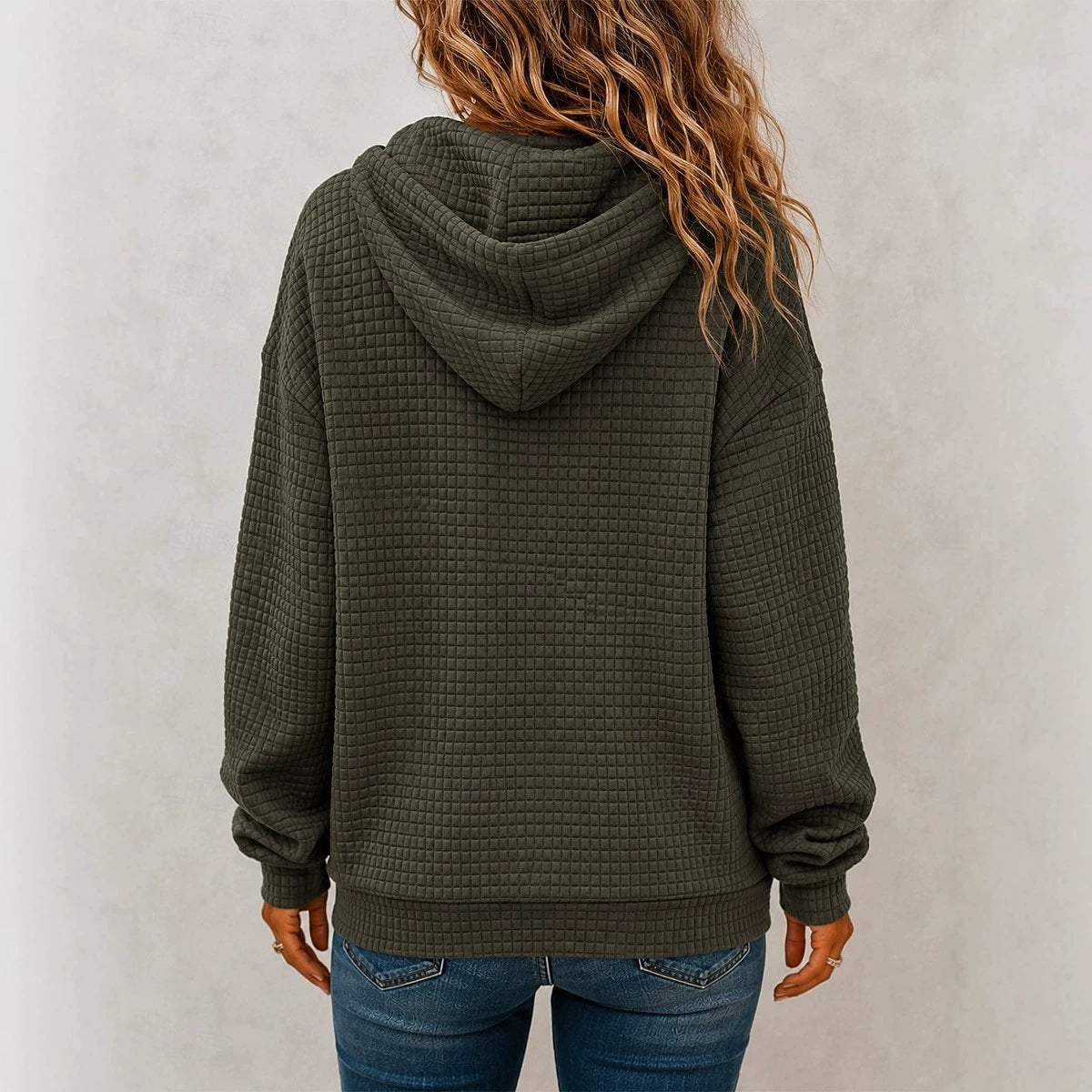 Womens Loose-Fit Long-Sleeve Drawstring Hoodie Casual All-Match Pullover Top