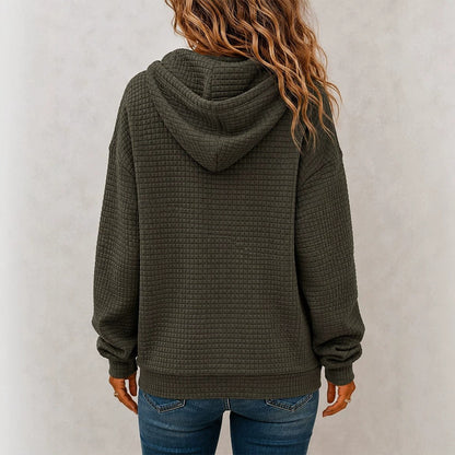Womens Loose-Fit Long-Sleeve Drawstring Hoodie Casual All-Match Pullover Top