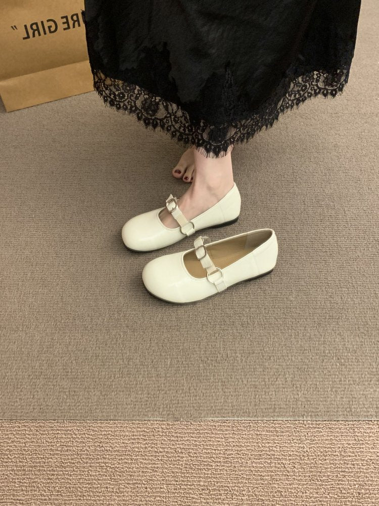 Shallow Mouth Mary Jane Women's Flat Sole Single Shoe French Retro Round Toe Soft Soled Shoe