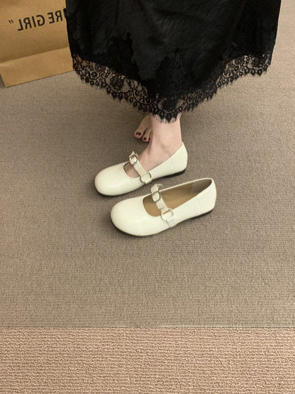 Shallow Mouth Mary Jane Women's Flat Sole Single Shoe French Retro Round Toe Soft Soled Shoe