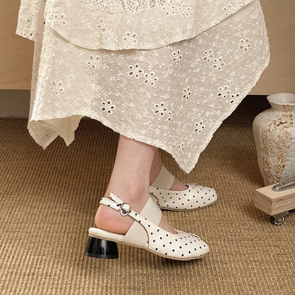 Summer Women Polka Dot Square Toe Closed Toe Sandals, Backless Mary Jane Elegant Low Heel Comfort Shoes For Dresses