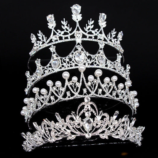 Vintage Pearl Rhinestone Crown Headband for Women - Alloy Hair Accessory Available in 7 Colors