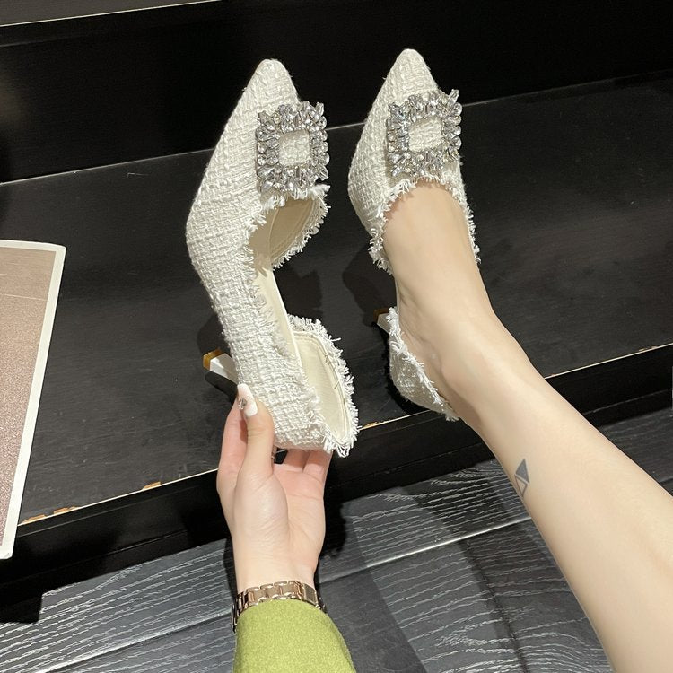 New Minimalist French Pointed Toe Pumps, Stiletto Rhinestone Women Fashion Shoes