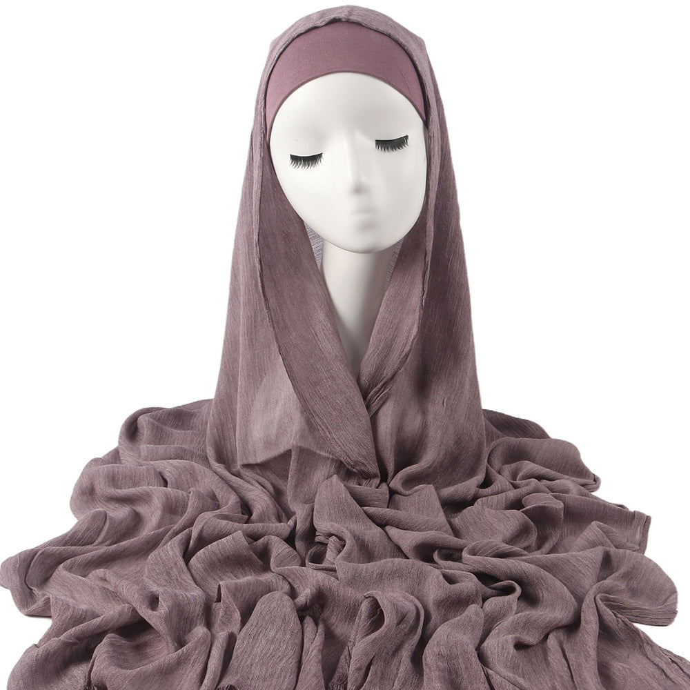 New Womens Solid-color Pleated Faux Hijab