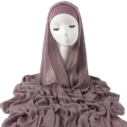 New Womens Solid-color Pleated Faux Hijab