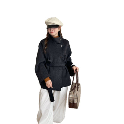 Lace-up Mid-length Double-faced Wool Coat Womens Wool Outerwear