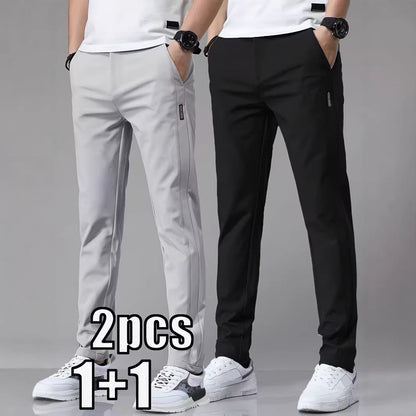 Mens Casual Straight-leg Long Pants With Quick-drying Elastic Waistband