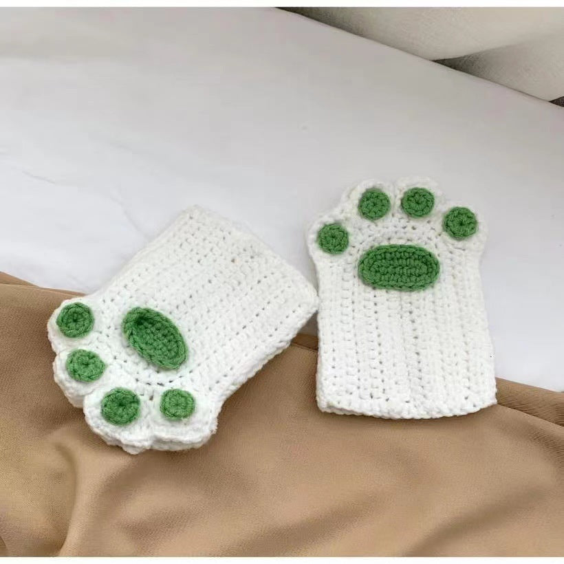 Cat's Paw Half Finger Wool Gloves