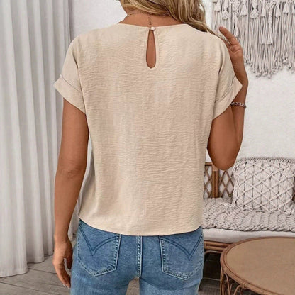 Short-sleeve Fashionable Casual Round-neck Top With A Bow Tie Strap