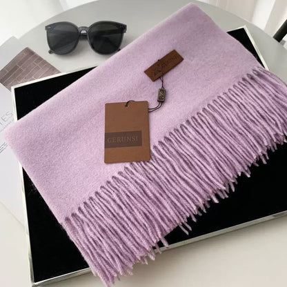 Womens Thickened Fashionable Solid-Color Tassel Scarf