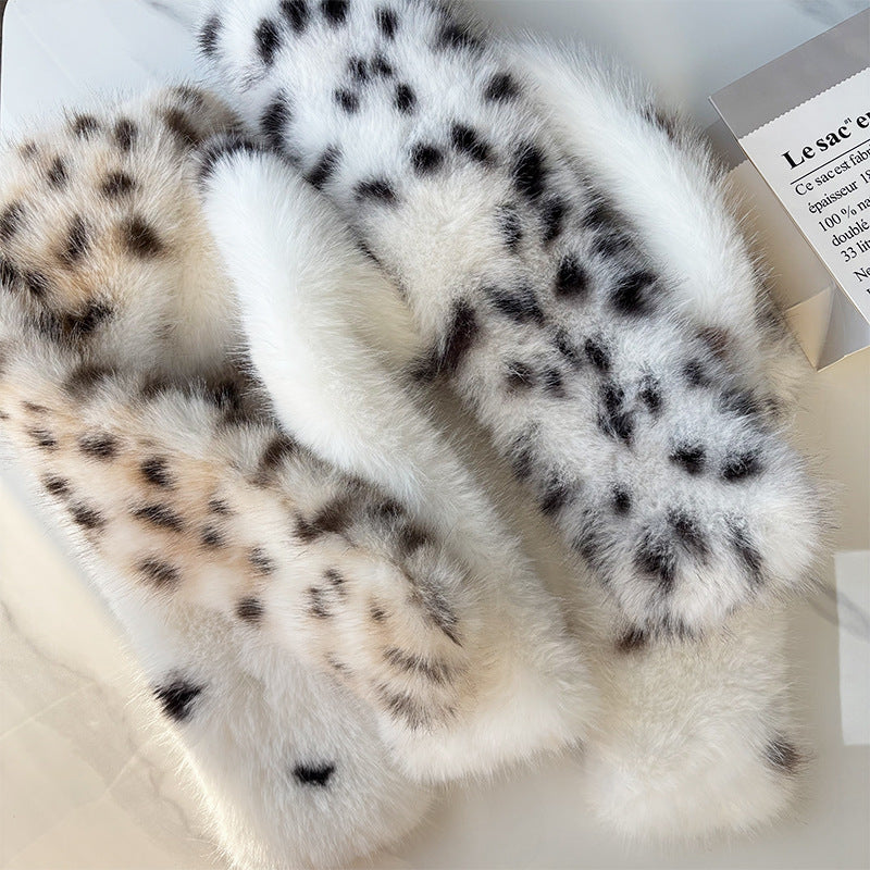 Natural Spotted Leopard Print Plush Cross Neck Scarf With A Korean-style Gentle Style For Autumn And Winter Daily Outings