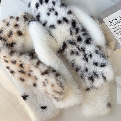 Natural Spotted Leopard Print Plush Cross Neck Scarf With A Korean-style Gentle Style For Autumn And Winter Daily Outings