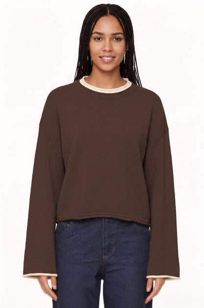 Womens Pullover Sweater Loose-Fit Round-Neck Casual Knit Top