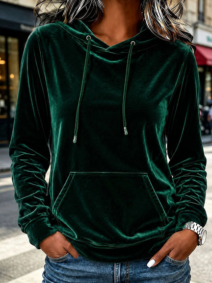 Anno Self-Designed 2026 Euro-American Women's Casual Fashion Velvet Hooded Sweatshirt Top With Drawstring