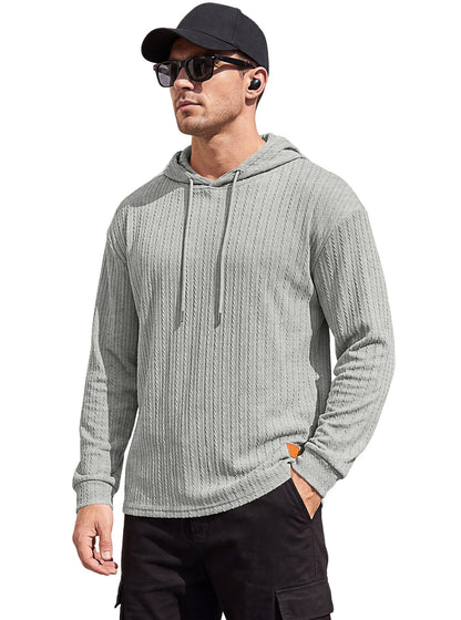 Textured Cable Knit Hooded Polo Shirt For Men, Spring & Autumn Cross-border Independent Station Item, Loose Quick-Dry Casual Knit Sweatshirt For Foreign Trade