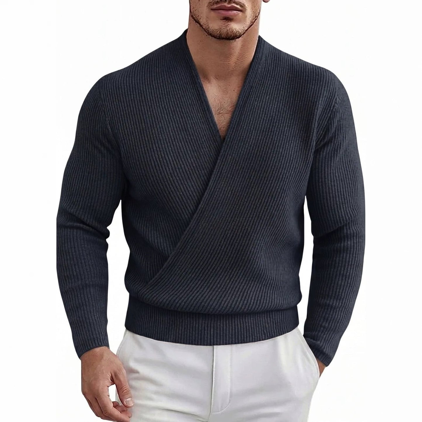 Sexy And Stylish Deep V-neck Cross-front Long-sleeve Knit Top