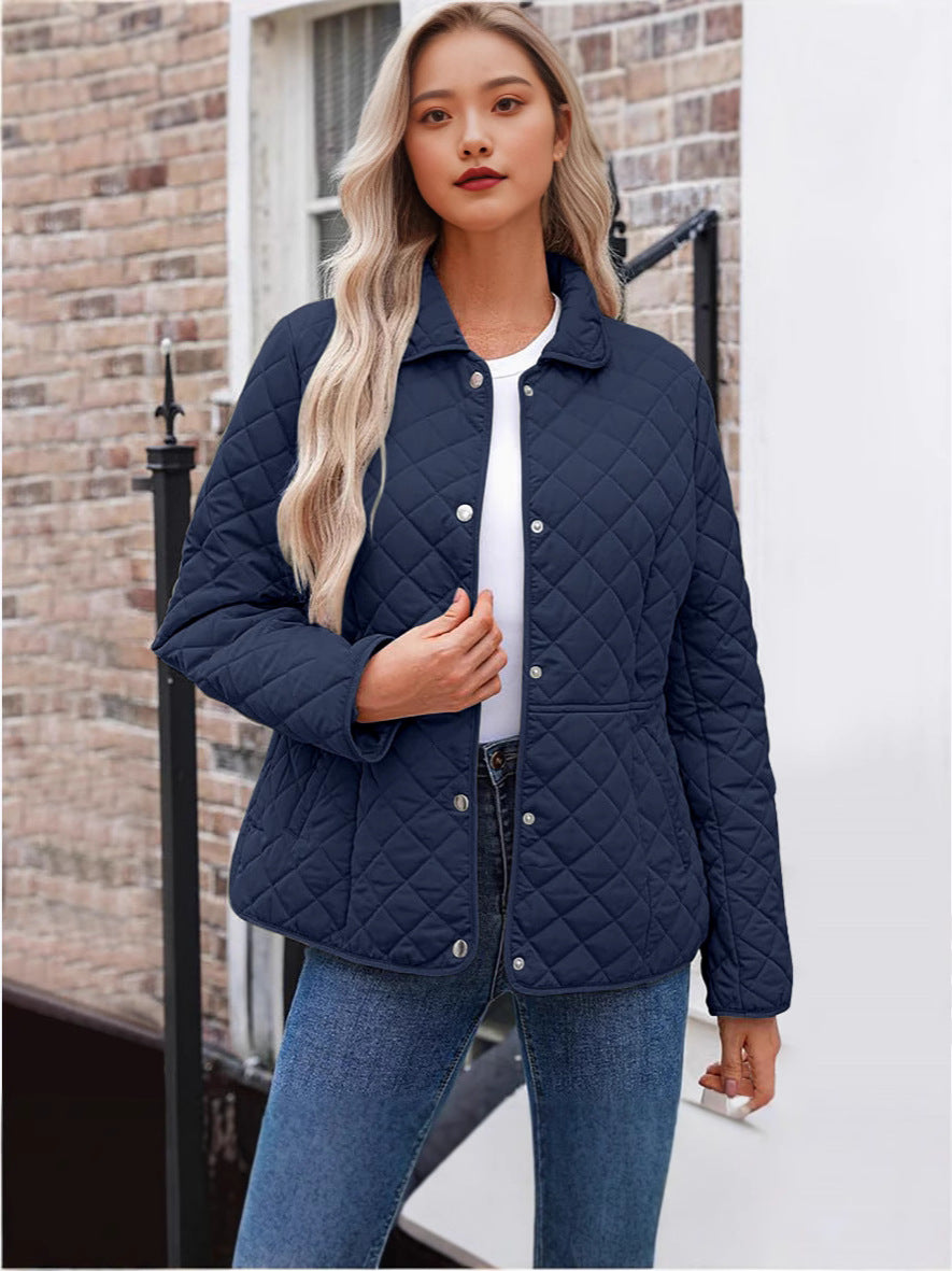 Womens Casual Solid-color Lapel Quilted Jacket