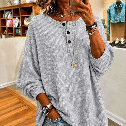 Fashionable Crew-neck Loose-fit Long-sleeve Top