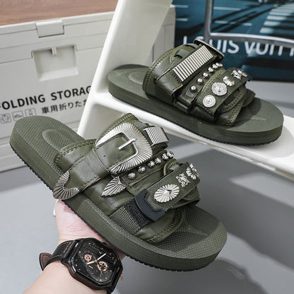 Silver-studded Casual Lightweight Platform Outdoor Slippers