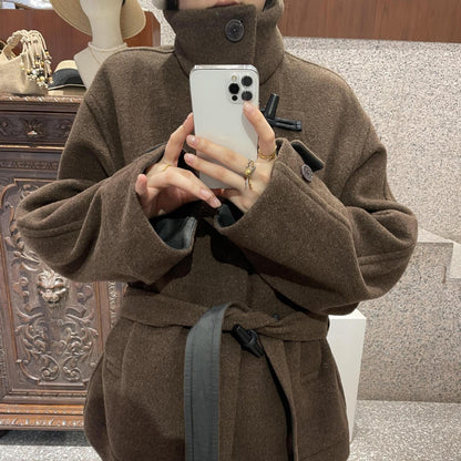Women's High-neck Coat With Horn-button Closure