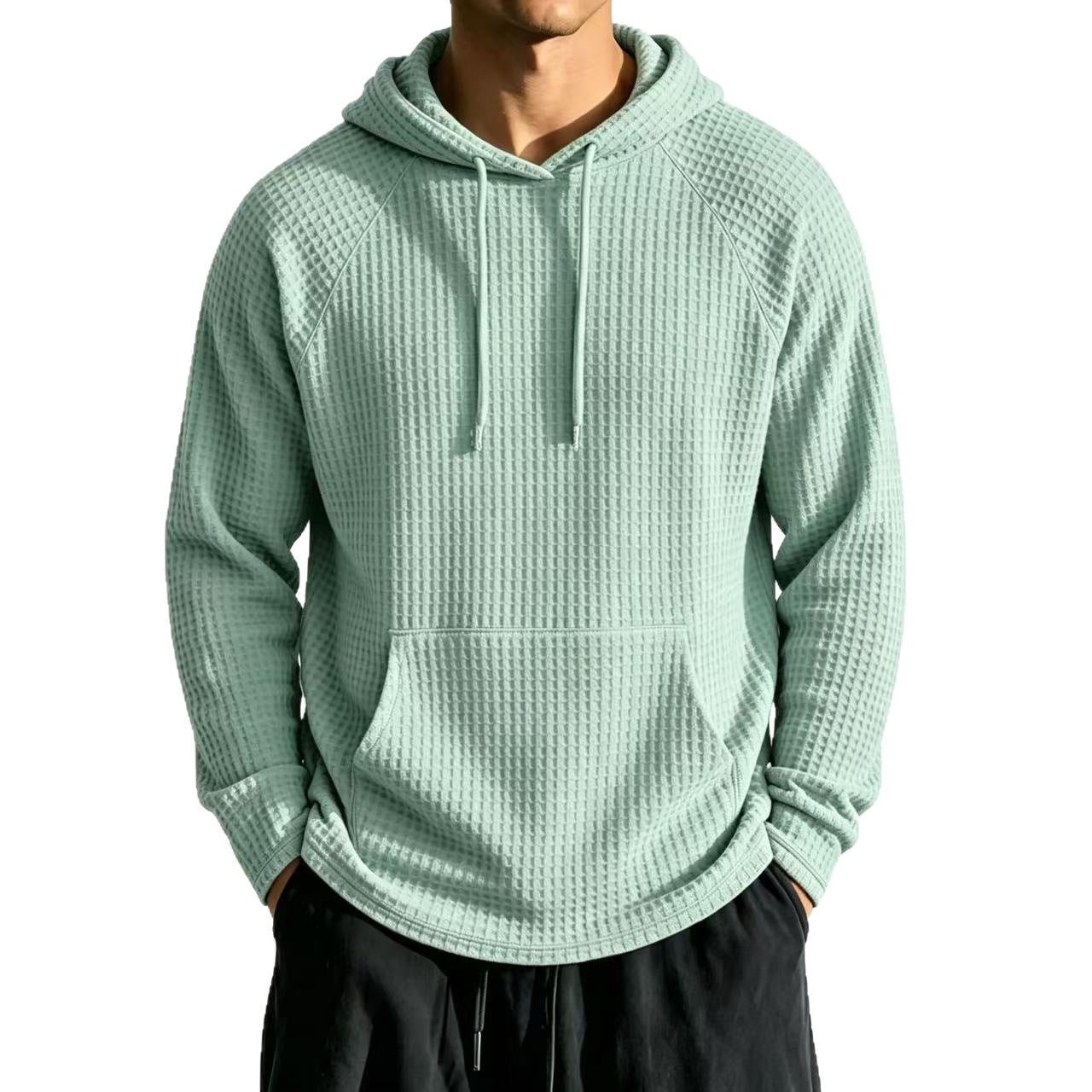 Mens Relaxed-fit Casual Waffle-knit Hooded Jacket