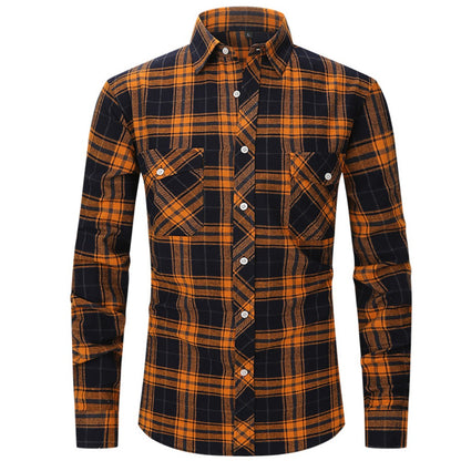Classic Men's Plaid Shirt With Pockets - Long Sleeve Casual Button Down For Work & Outdoor