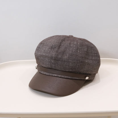 Cross-border Fashion Retro Denim Patch PU Leather Belt Buckle, Newsboy Hat, Casual And Versatile, Artistic Style Painter's Hat