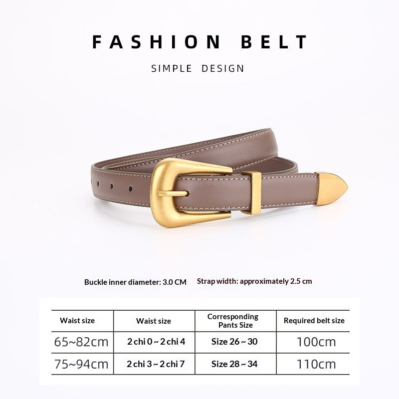 Womens Retro Unisex Fashion Versatile Square-buckle Leather Belt