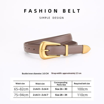 Womens Retro Unisex Fashion Versatile Square-buckle Leather Belt