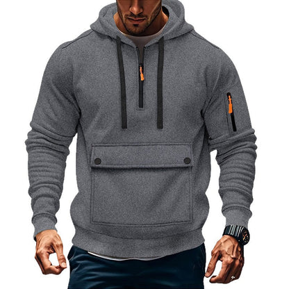 Mens Hooded Sweatshirt Jacket With Zippered Sleeves And Large Pockets