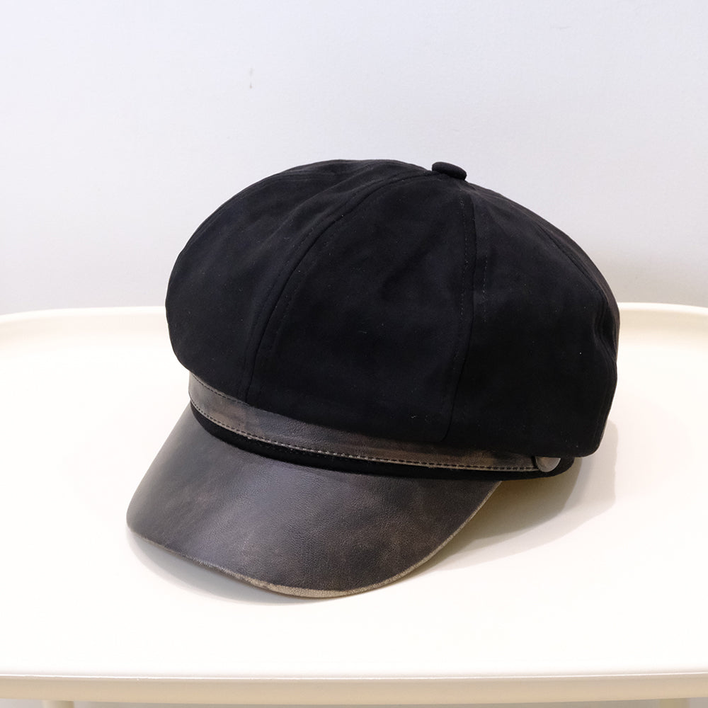 Winter Spring Vintage Ruffled Octagonal Newsboy Hat With Leather Buckle, Soft Top And Curved Brim, Fashionable British Style Beret