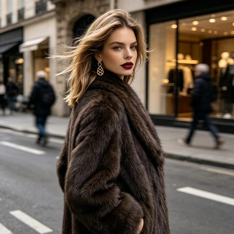 Autumn Winter Chic Fashion Jacket Double-sided Faux Fur Cropped Style