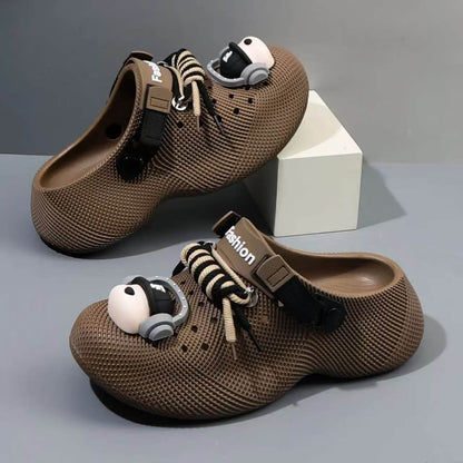 Men's Clogs Summer Outdoor Wear, Chunky Sole Sandals, Punk Headphone Design Popular Beach Shoes, Waterproof & Breathable