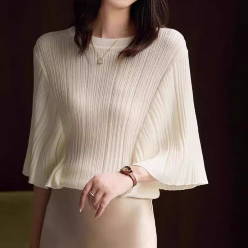 Womens French-style Batwing-sleeve Knit Short-sleeve Top