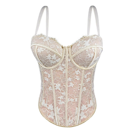 New Cross-border European And American Spice Girls Black Lace Inner Strap High-end Outer Wear Body Shaping Push-up Fishbone Bra