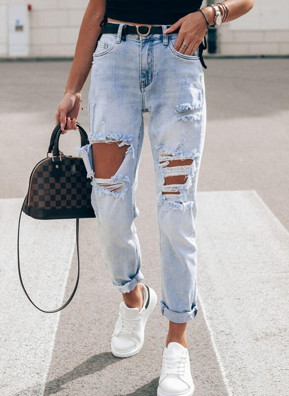 Women's Light Blue Elegant Slim-fit Trousers