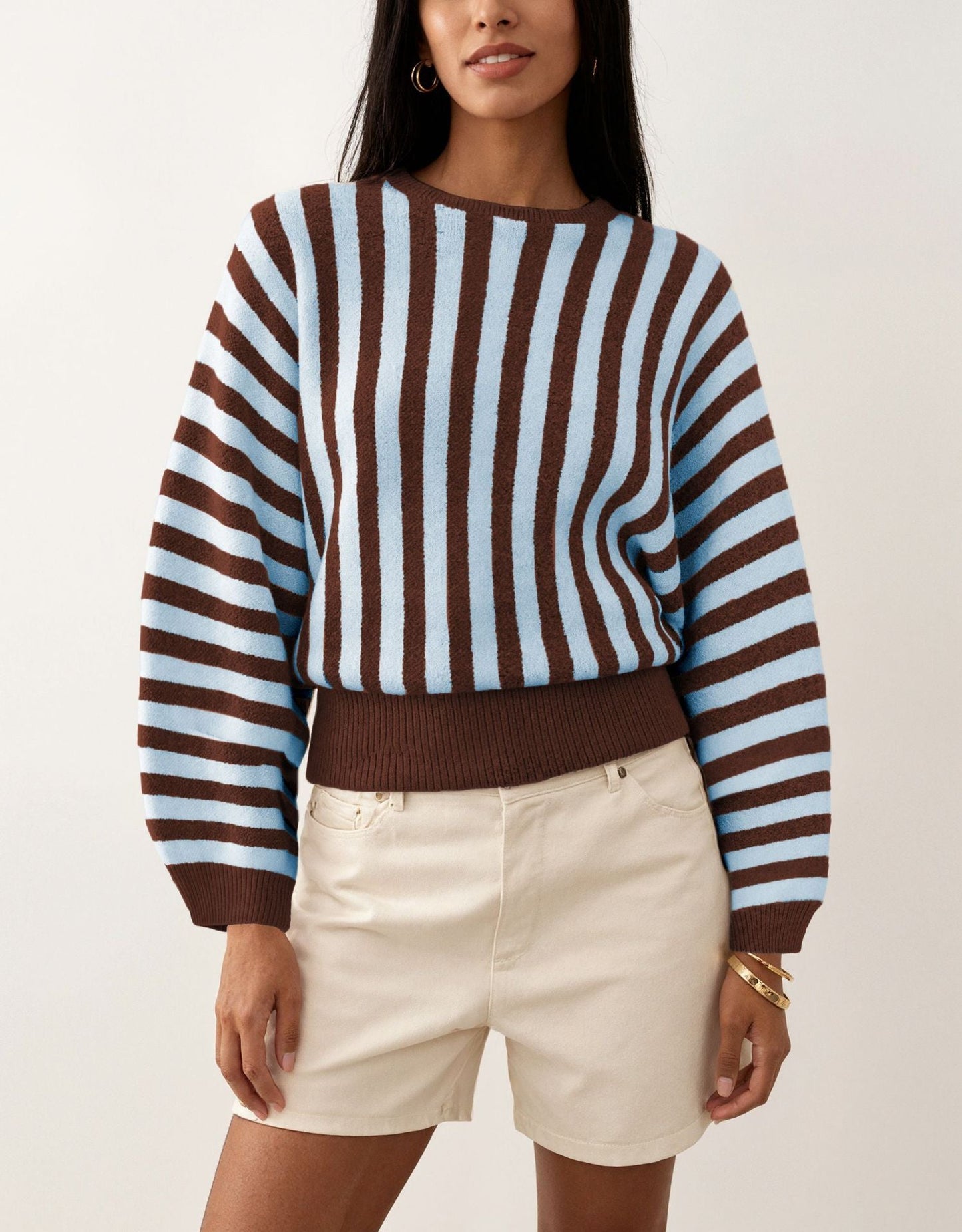 New Stylish Striped Long-sleeve Knit For Fall And Winter